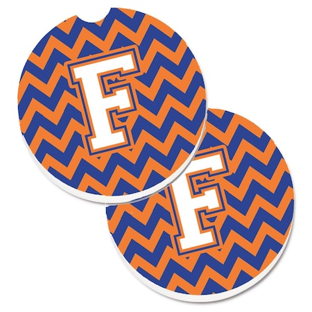 Carolines Treasures Letter F Chevron Blue and Orange No.3  Cup Holder Car Coaster, PK2 CJ1060-FCARC